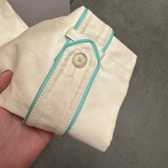 Coach - Double-Breasted White Trench Coat with Turquoise Piping and Tie Belt - Picture 6 of 7